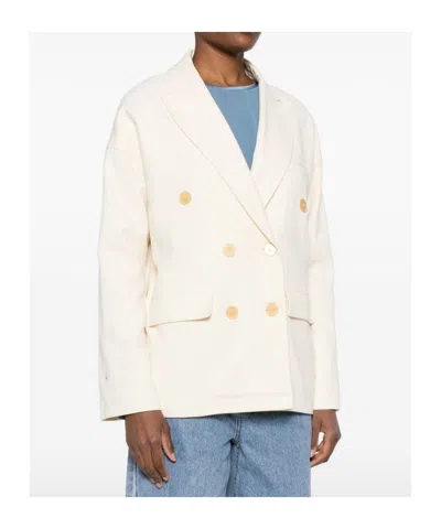 Forte Forte Double-breasted Tailored Jacket Featuring Flap Pockets In Neutral