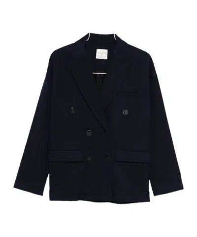 Forte Forte Tailored Double-breasted Jacket Featuring Flap Pockets In Blue