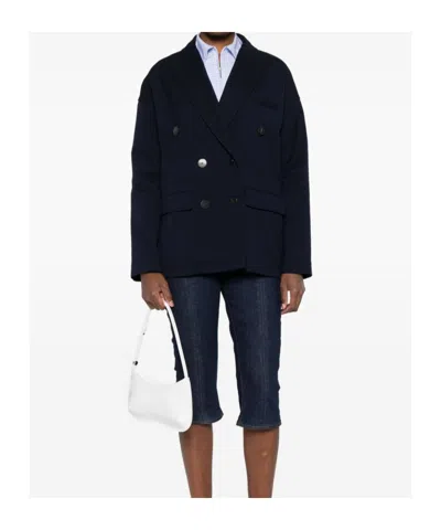 Forte Forte Tailored Double-breasted Jacket Featuring Flap Pockets In Blue