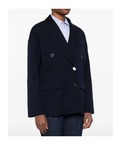 Forte Forte Tailored Double-breasted Jacket Featuring Flap Pockets In Blue