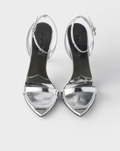 Prada Silver Metallic Leather High Sandals In Silver