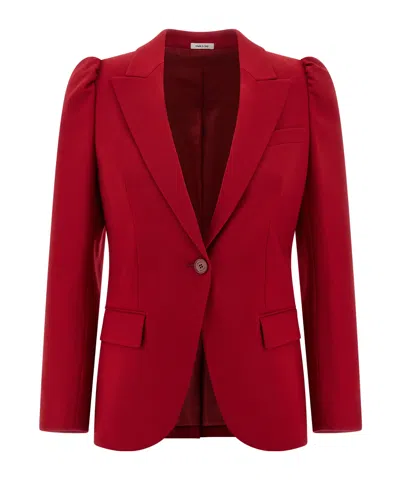 Alexander Mcqueen Mcqueen One-button Wool Grain De Poudre Jacket In Red