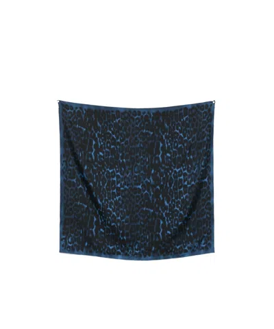 Lanvin Animal Print Rectangular Scarf Lightweight Fabric In Blue