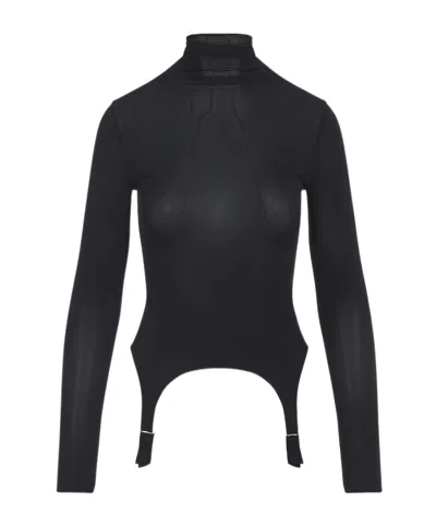 Jean Paul Gaultier Long Sleeve Top Garter Detail In Black