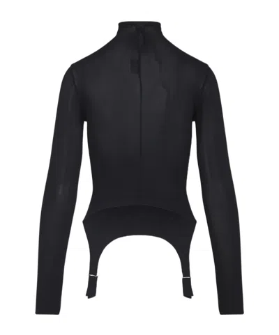 Jean Paul Gaultier Long Sleeve Top Garter Detail In Black