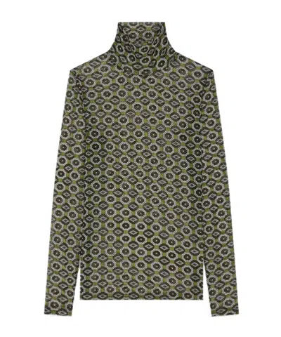 Dries Van Noten Geometric-pattern Turtleneck Tee In Gray