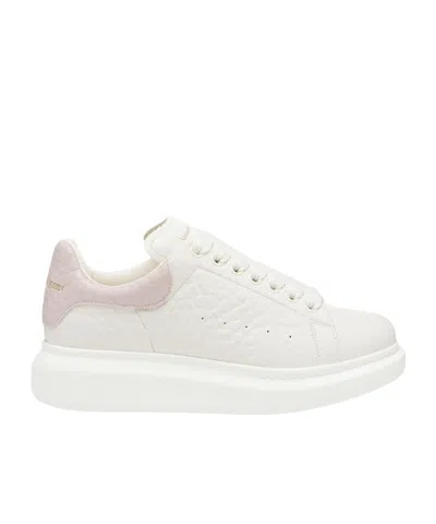Alexander Mcqueen Oversize Sneakers In White Leather With Pink Suede Heel In White
