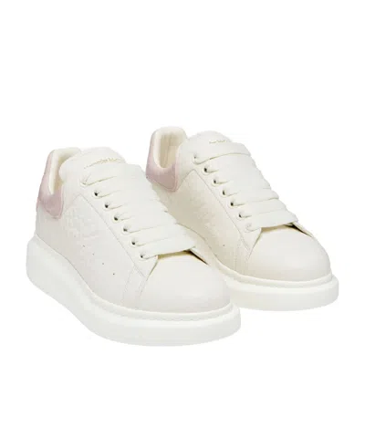 Alexander Mcqueen Oversize Sneakers In White Leather With Pink Suede Heel In White