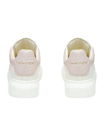 Alexander Mcqueen Oversize Sneakers In White Leather With Pink Suede Heel In White