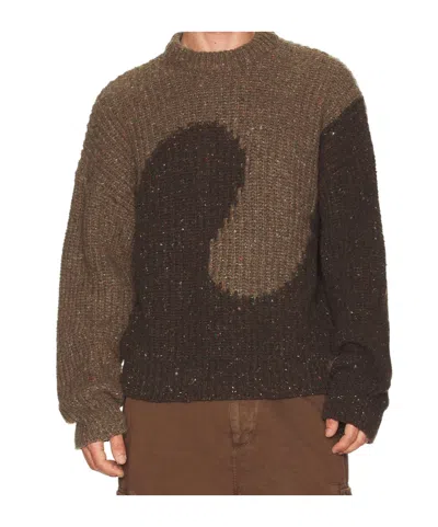 Erl Color Block Long Sleeve Knit Sweater In Brown