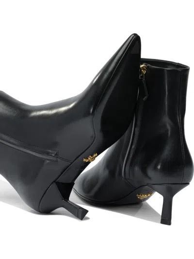 Prada Triangle Logo Leather Kitten-heel Booties In Black
