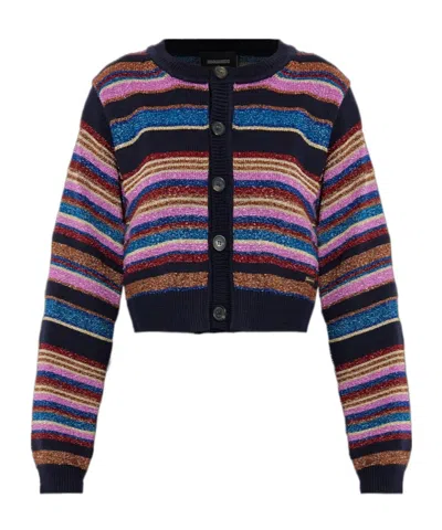 Dsquared2 Cropped Long Sleeve Striped Glitter Sweater In Black