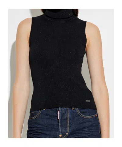 Dsquared2 Sleeveless Turtleneck Top In Black