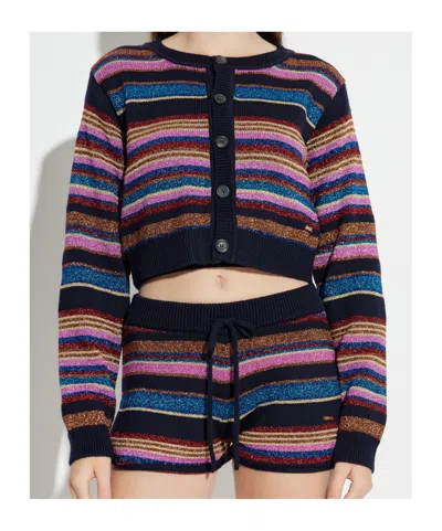 Dsquared2 Cropped Long Sleeve Striped Glitter Sweater In Black