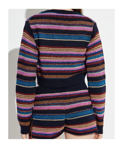 Dsquared2 Cropped Long Sleeve Striped Glitter Sweater In Black