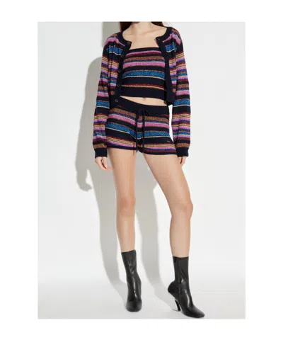 Dsquared2 Cropped Long Sleeve Striped Glitter Sweater In Black