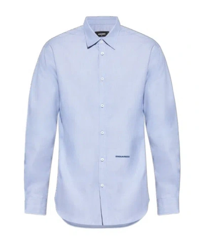 Dsquared2 Logo-embroidered Cotton Shirt In Blue