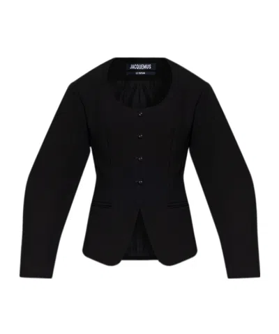 Jacquemus Button-fastening Balloon-sleeve Jacket In Gold