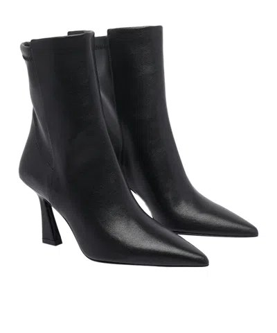 Stuart Weitzman Pointed Toe Ankle Boots With Sculpted Mid-height Heel In Black