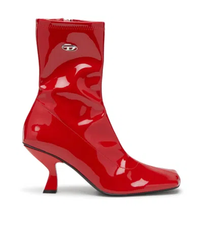 Diesel D-amber-ankle Boots In Patent Stretch Pu In Red
