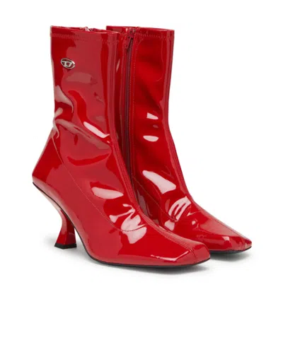 Diesel D-amber-ankle Boots In Patent Stretch Pu In Red