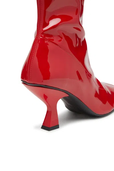 Diesel D-amber-ankle Boots In Patent Stretch Pu In Red