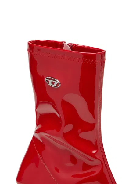 Diesel D-amber-ankle Boots In Patent Stretch Pu In Red