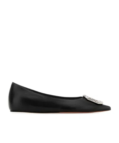 Amina Muaddi Leather Camelia Ballet Flats With Jewel Buckle In Black