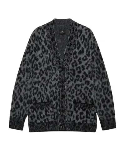 Anine Bing Leopard Print Cardigan Featuring Front Pockets In Black