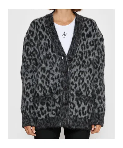 Anine Bing Leopard Print Cardigan Featuring Front Pockets In Black
