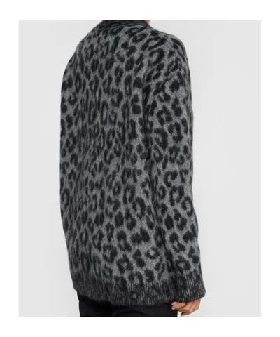 Anine Bing Leopard Print Cardigan Featuring Front Pockets In Black