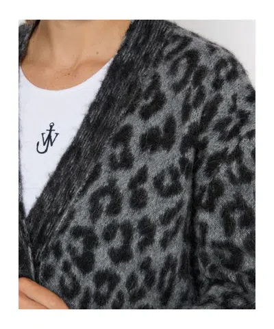 Anine Bing Leopard Print Cardigan Featuring Front Pockets In Black