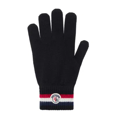 Moncler Mens Navy Striped Brand-patch Wool Gloves Xl In Black