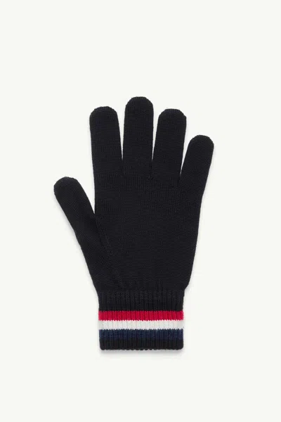 Moncler Mens Navy Striped Brand-patch Wool Gloves Xl In Black