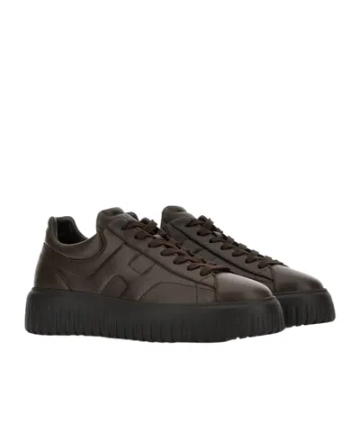 Hogan H-stripes Allacciato H Sneakers In Brown