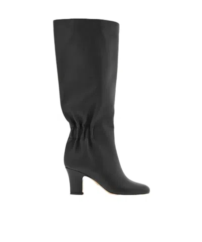Ferragamo Knee-high Boots With Curled Design And Block Heel In Black