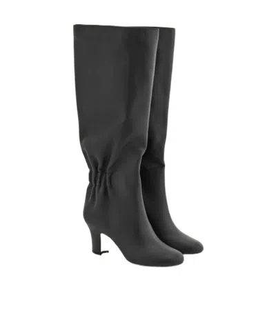 Ferragamo Knee-high Boots With Curled Design And Block Heel In Black