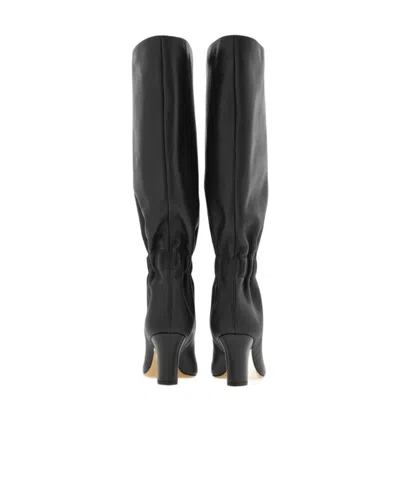 Ferragamo Knee-high Boots With Curled Design And Block Heel In Black
