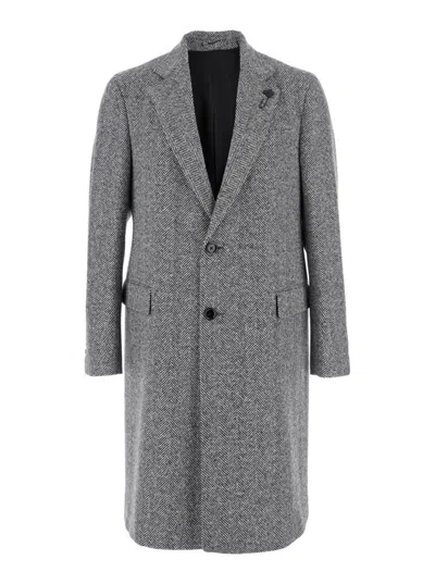 Lardini Grey Single-breasted Coat With Classic Lapels In Wool Man In Gray