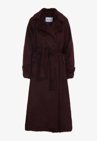 Max Mara Long Notched Lapel Coat With Side Pockets In Burgundy