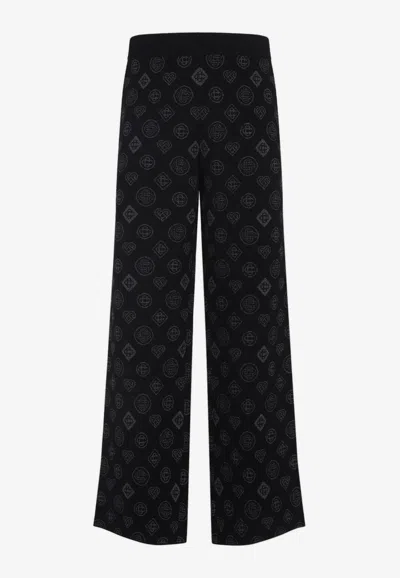 Casablanca Black Jacquard Trousers With Grey Logo Pattern In Black