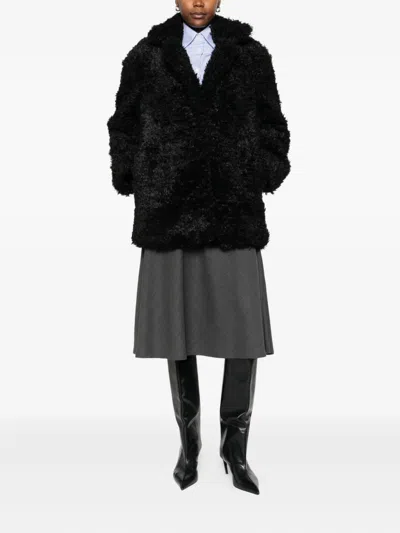 Gestuz Long-sleeve Textured Coat In Black
