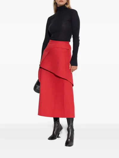 Tory Burch Layered Asymmetric Midi Skirt In Red