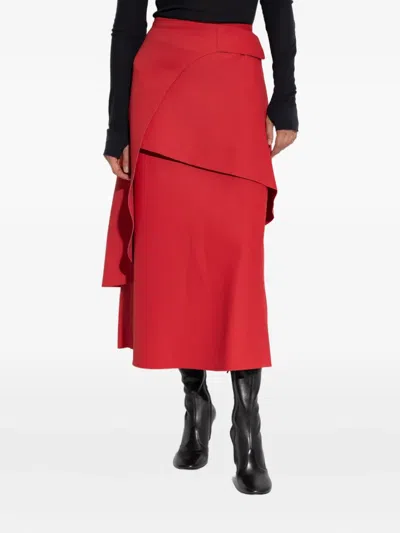 Tory Burch Layered Asymmetric Midi Skirt In Red