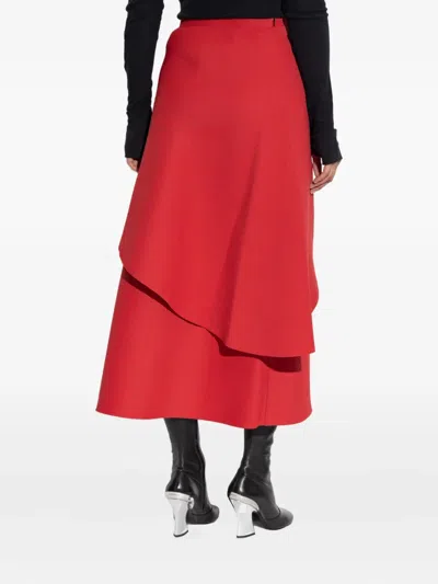 Tory Burch Layered Asymmetric Midi Skirt In Red