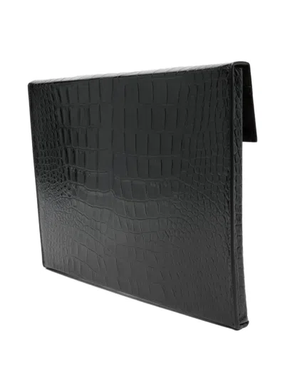 Tom Ford Crocodile-pattern Flap Portfolio In Black