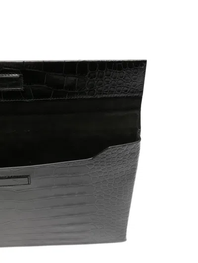 Tom Ford Crocodile-pattern Flap Portfolio In Black