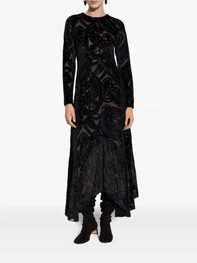 Etro Velvet Paisley Mermaid Maxi Dress In Black
