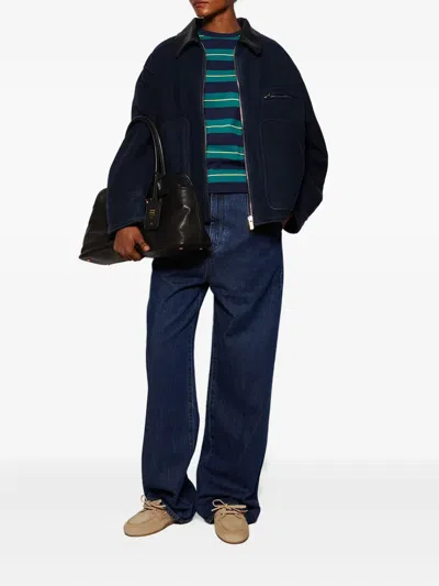 Miu Miu Washed Wool Cloth Blouson Jacket In Blue