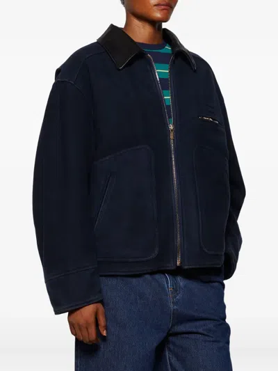 Miu Miu Washed Wool Cloth Blouson Jacket In Blue